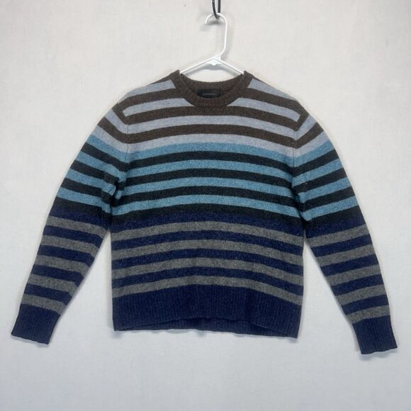 Express Womens Medium 100% Lambswool Sweater Gray Striped Pullover Crew Neck L/S - Picture 1 of 8